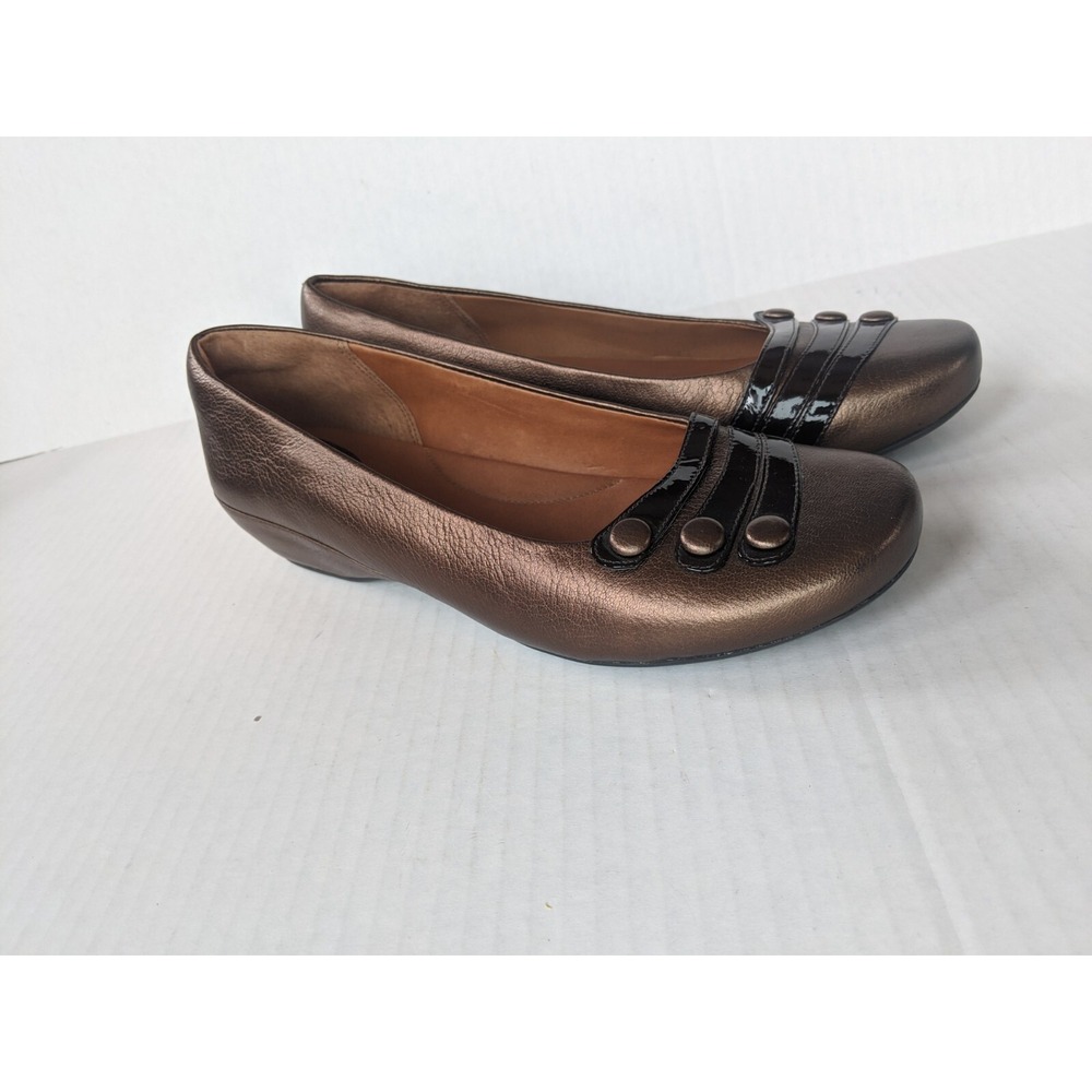 Clarks Artisan Shoes Womens  sz 10 M Leather Brown Gold Wedge NEW